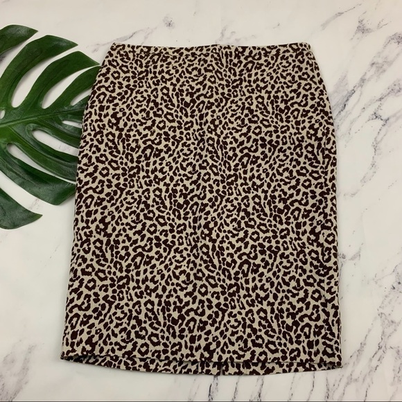 J.Crew cream and brown leopard print linen No 2 pencil skirt - Picture 1 of 8